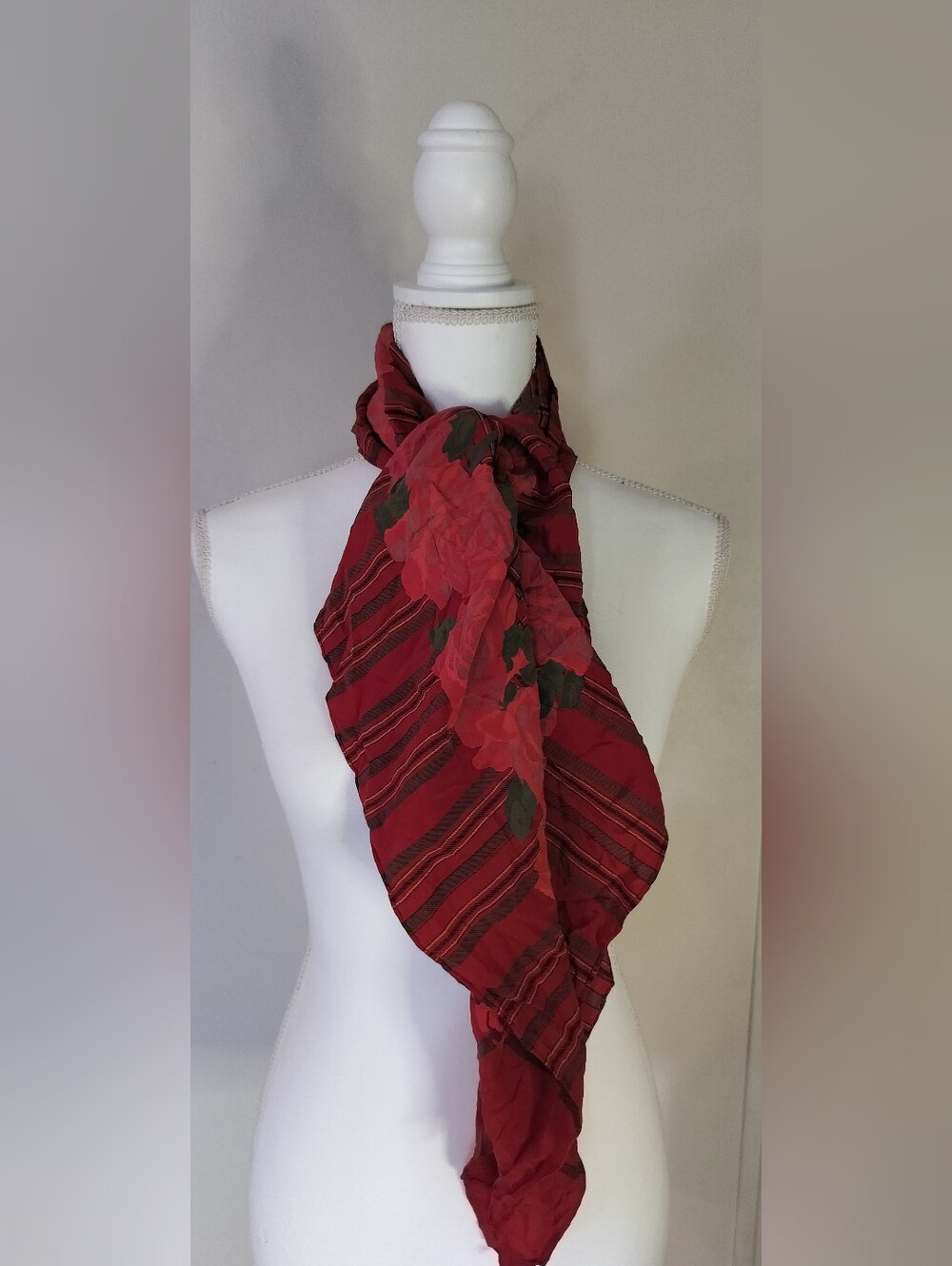 Red Floral Stripe Women's Scarf - Lightweight Accent Wrap
